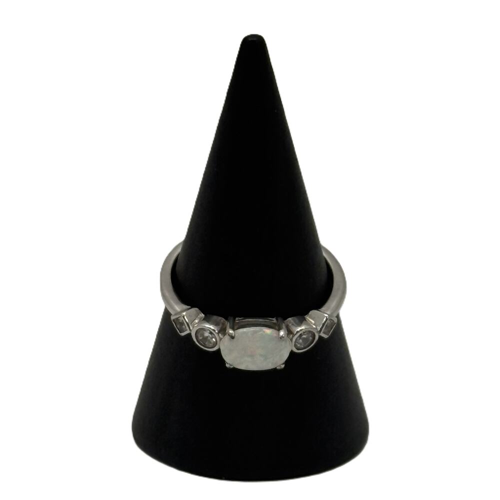 Bomb Party .925 Sterling Silver Lab Created Light White Fire Opal Size 9 Ring